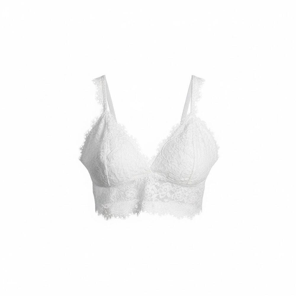 Aerie‎ Eyelash Lace Padded Triangle Bralette Size M Cream White Adjustable